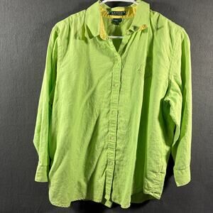 lauren ralph lauren women linen top XL embroidered logo coastal beach vacation